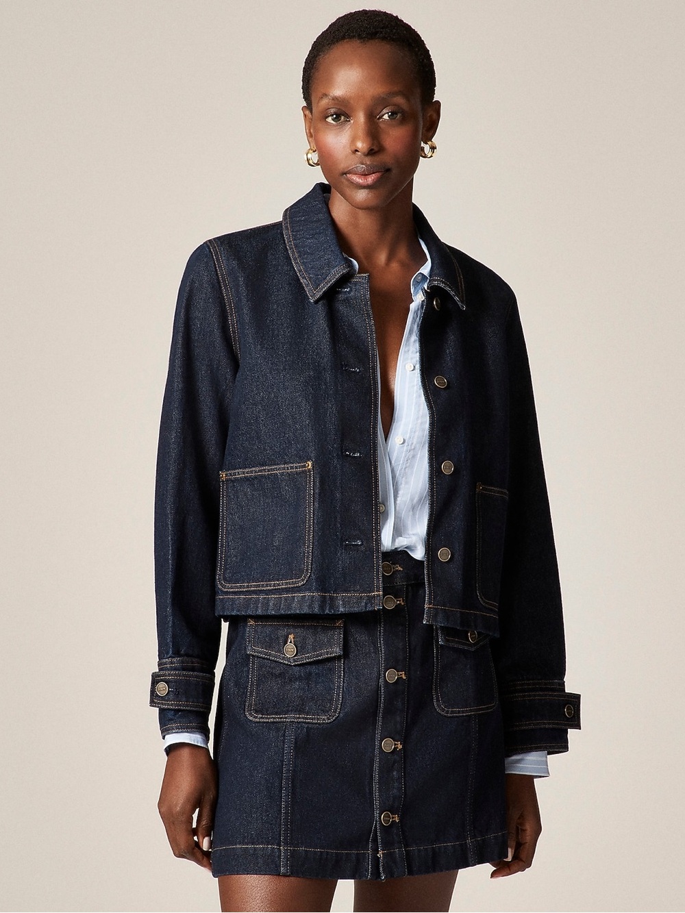 BNWT J.Crew Cropped Barn Jacket Coat in denim rinse wash Size Large
